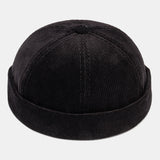 Black,Corduroy,Adjustable,Solid,French,Brimless,Retro,Skullcap,Sailor