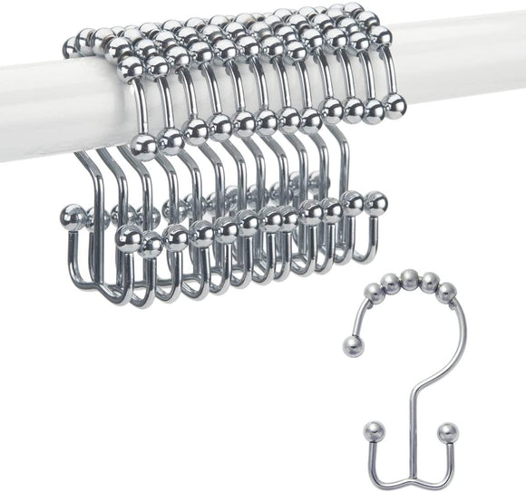 12Pcs,Stainless,Steel,Shower,Curtain,Hooks,Rings,Metal,Double,Glide,Shower,Hooks,Bathroom,Shower,Curtains