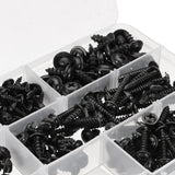 340Pcs,Carbon,Steel,Phillips,Wafer,Flange,Tapping,Screw,Black,Assortment