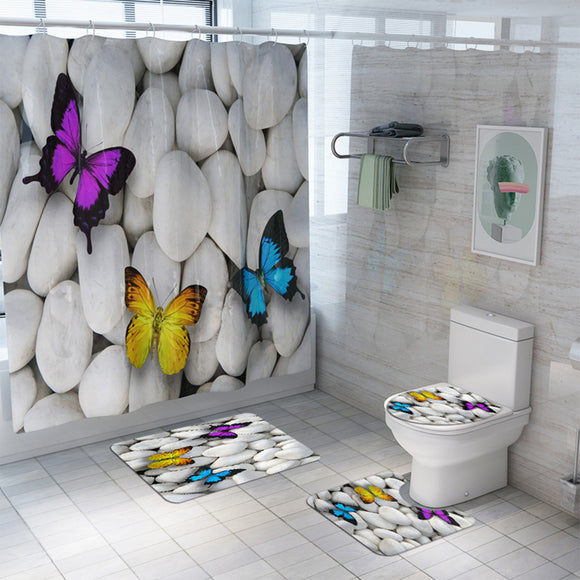 Bathroom,Toilet,Floor,Shower,Curtain,Bathroom,Carpet,Butterfly,Stone