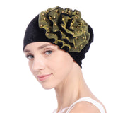 Women,Summer,African,Velvet,Flower,Turban,Ethnic,Style,Beanie