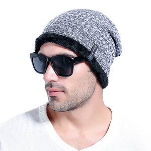 Solid,Knitted,Winter,Plush,Lining,Skullies,Beanies,Adjustable