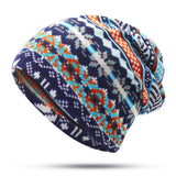 Women,Bohemian,Ethnic,Print,Beanie,Scarf,Double,Layers,Skullcap