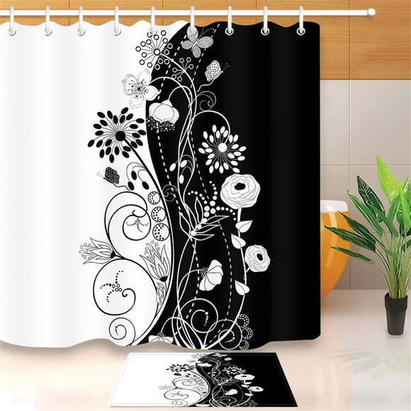 Elegant,Flowers,Shower,Curtain,Hooks,Bathroom,Waterproof,Decorations,Fabric