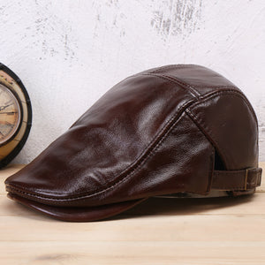 Genuien,Leather,Solid,Color,Casual,Forward,Beret