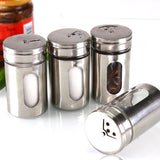 Stainless,Steel,Glass,Spice,Shaker,Empty,Condiment,Pepper,Kitchen,Storage,Adjustable