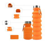 550ML,Silicone,Folding,Water,Bottle,Outdoor,Travel,Hiking,Running,Collapsible,Water,Bottle,Carabiner