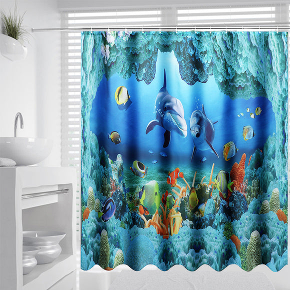 Ocean,Dolphin,Bathroom,Shower,Curtain,Waterproof,180x180cm