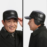 Genuine,Leather,Winter,Protection,Solid,Color,Peaked