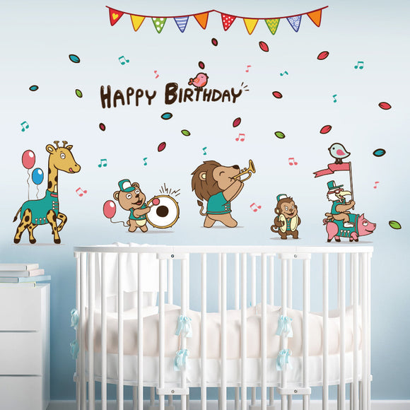 Miico,SK7181,Happy,Birthday,Animal,Concert,Children's,Bedroom,Decorative,Sticker,Stickers