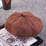 Womens,Leisure,Beanie,Cotton,Docker,Vogue,Outdoor,Plaid,Skullcap