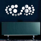 Honana,28Pcs,Silver,Circle,Mirror,Stickers,Bedroom,Office,Decor