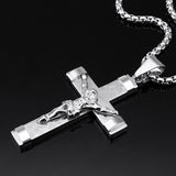 Stainless,Steel,Christ,Jesus,Cross,Crucifix,Patterned,Pendant,Necklace,Chain