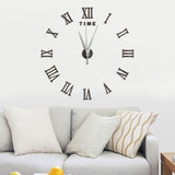 Large,Clock,Roman,Numerals,Clock,Frameless,Mirror,Surface,Sticker