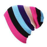 Women,Beanies,Striped,Rainbow,Colors,Cotton,Knitted,Beanie,Gorro
