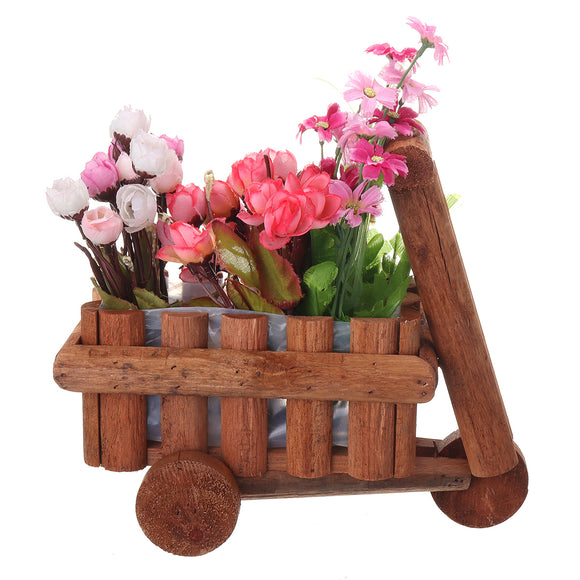 Small,Flower,Wooden,Wheelbarrow,Planter,Succulent,Container,Ornament