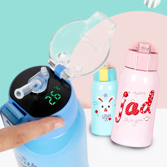 KCASA,500ml,Cartoon,Smart,Temperature,Display,Thermos,Vacuum,Flask,Portable,Pressing,Straw,Style,Water,Bottle,24hours