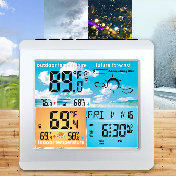 Loskii,Wireless,Weather,Station,Table,Alarm,Clock,Calendar,Hours,Temperature,Display