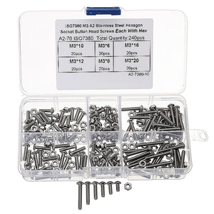 Suleve,M3SH2,Stainless,Steel,Socket,Button,Screw,Bolts,Assortment,240pcs