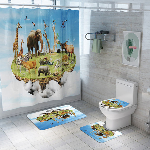 Animal,World,Flannel,Coloured,Bathroom,Toilet,Floor,Waterproo,Shower,Curtain,Bathroom,Carpet