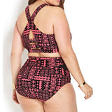 Women,Large,Waist,Swimsuit,Printing,Cross,Bikini