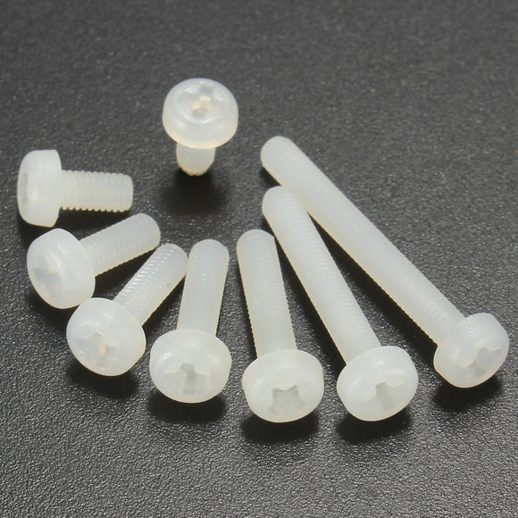 Suleve,M3NP2,50Pcs,White,Round,Pillips,Plastic,Nylon,Screw,Length