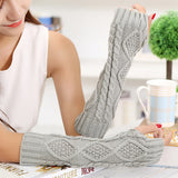 Women,Winter,Knitting,Fingerless,Sleeve,Gloves,Casual,Rhombic,Pattern,Gloves