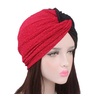 Women,Vintage,Muslim,Polyester,Crossed,Chemical,Turban,Casual,Stripe,Beanie