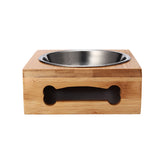 Water,Feeder,Single,Bowls,Bamboo,Stainless,Steel,Dishes