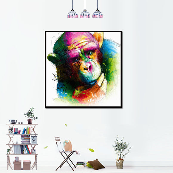Miico,Painted,Paintings,Abstract,Colorful,Pensive,Gorilla,Decoration,Painting