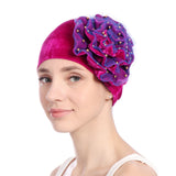 Women,Summer,African,Velvet,Flower,Turban,Ethnic,Style,Beanie