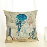 45*45cm,Creature,Pillow,Octopus,Seahorse,Conch,Print,Cushion,Cover,Linen,Throw,Pillow