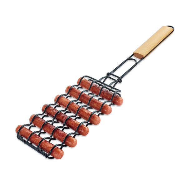 BOLEEFUN,Sausage,Grilling,Basket,Metal,Adjustable,Sausage,Rosewood,Handle,Grill,Barbecue,Tools