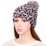 Women,Winter,Casual,Leopard,Print,Pompoms,Knitted,Beanie