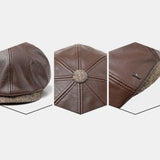 Leather,Retro,Casual,Solid,Color,Protection,Forward,Octagonal,Beret