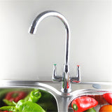 Brass,Chrome,Finish,Kitchen,Faucet,Rotate,Spout,Double,Handle,Water,Mixer