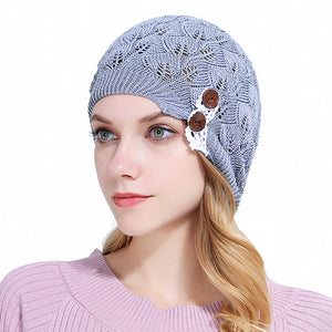 Women,Knitted,Beanie,Casual,Hollow,Button,Woolen,Bonnet