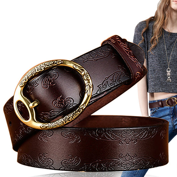 100CM,Women,Retro,Printed,Leather,Outdoor,Fashion,Carved,Jeans,Belts,Buckle