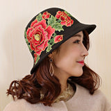 Women's,Ethnic,Peony,Bucket,Casual,Flower,Embroidery