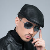 Genuine,Leather,Solid,Color,Casual,Leather,Forward,Beret