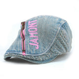 Unisex,Cotton,Denim,Jeans,Washed,Beret,Paper,Zipper,Decorative,Duckbill,Buckle,Cabbie