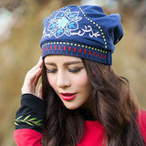 Women,Ethnic,Embroidery,Cotton,Beanie,Vintage,Flower,Pattern,Elastic,Adjustable