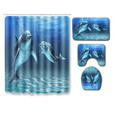 Ocean,Dolphin,Waterproof,Bathroom,Shower,Curtain,Pedestal,Toilet,Cover