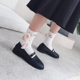 Women,Students,Casual,Combed,Cotton,Middle,Socks,Chiffon,Flower,Strip