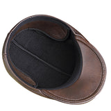 Vintage,Genuine,Cowhide,Beret,Earflaps,Windproof,Duckbill,Black,Brown