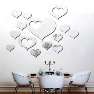 Heart,Silver,Shape,Mirror,Stickers,Bedroom,Background,Office,Decor