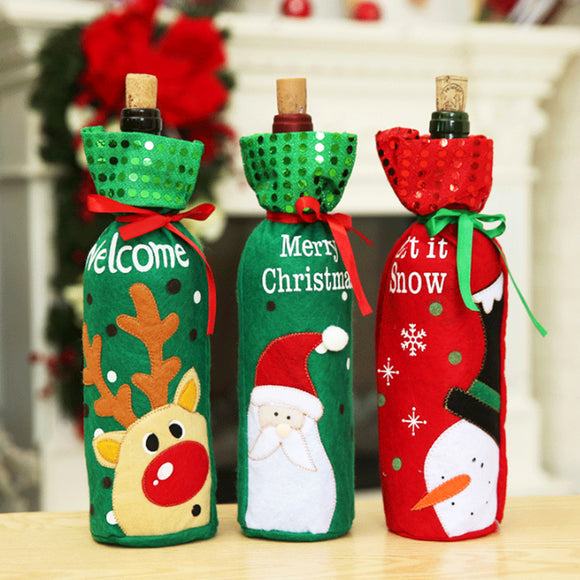 Sequined,Bottle,Cover,Santa,Claus,Snowman,Christmas,Table,Decorations