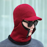 Men's,Beanie,Thick,Zipper,Scarf,Earmuffs,Scarf