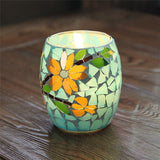 Handicraft,Mosaic,Glass,Pastorale,Flowers,Candle,Stick,Candle,Holder,Candelabra,Decor