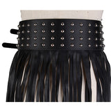 Women,Fringe,Black,Leather,Belts,Rivet,Tassels,Buckle